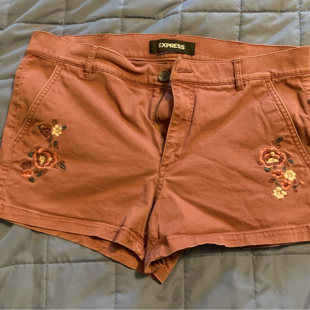 Express Women's High Waist Embroidered Brown Shorts